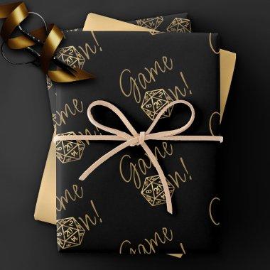 RPG Game On | Gold Fantasy Tabletop Retro Gamer Wrapping Paper Sheets