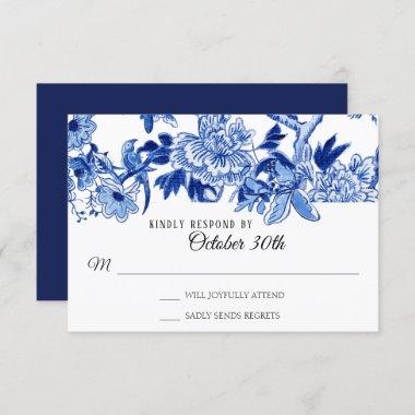 RSVP Asian Influence Navy Blue Floral Chinoiserie Invitations