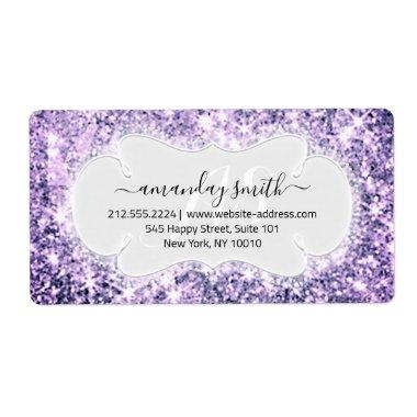 RSVP Bridal Monogram Wedding Glitter Purple Violet Label