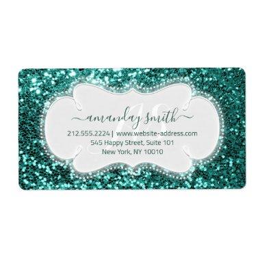 RSVP Bridal Sweet Monogram Wedding Teal Glitter Label