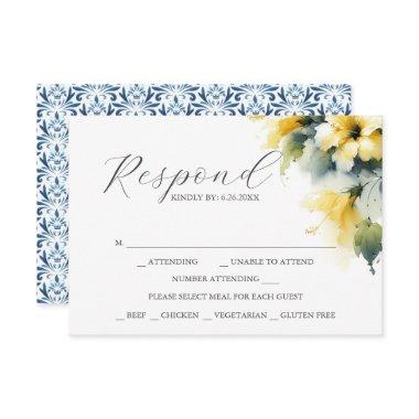 RSVP Cards with Meal Choice Blue and Yellow