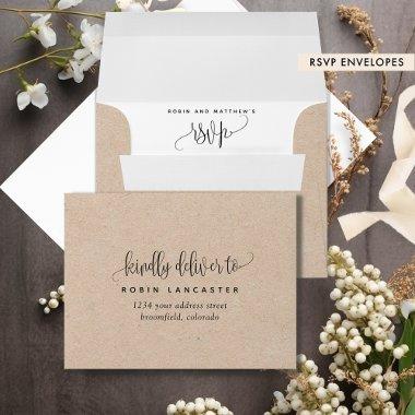 RSVP, Kraft Style Rustic Monogram and Script Envelope
