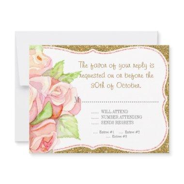 RSVP Response Menu Wedding Watercolor Rose Bouquet