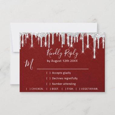 RSVP Silver Gray Drips Wedding Event Red
