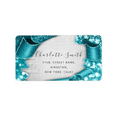 RSVP Wedding 3D Teal Green Glitter Music Label