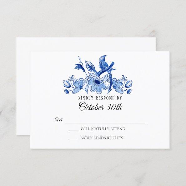 RSVP Wedding Blue Chinoiserie Floral Watercolor Invitations