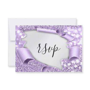 RSVP Wedding Glitter Bridal Purple Silver Elegant