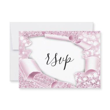 RSVP Wedding Glitter Bridal White Pink