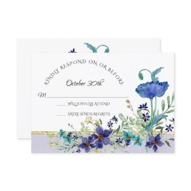 RSVP Wedding Lavender Blue Poppy Watercolor Floral