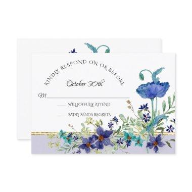 RSVP Wedding Lavender Blue Poppy Watercolor Floral Invitations