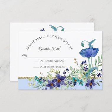 RSVP Wedding Pale Blue Poppy Watercolor Floral Invitations