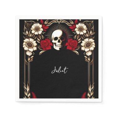 Ruby Claret White Heart Red Black  Napkins