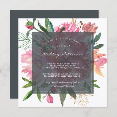 Ruby Pink Peony Floral Bridal Shower Invitations