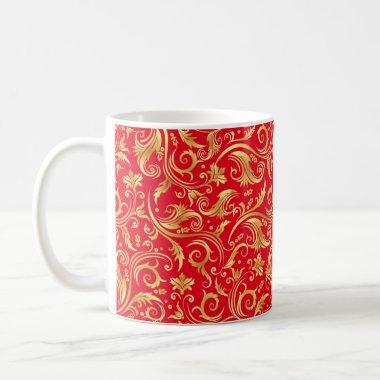 Ruby Red and Golden Scrollwork Coffee Mug