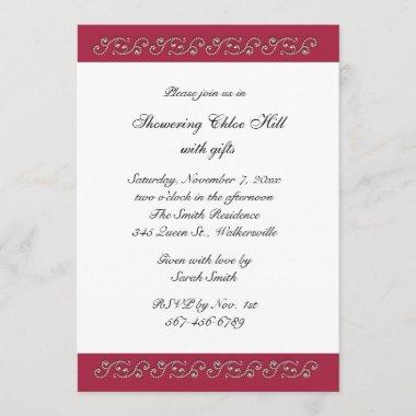 Ruby Red and Pearls Bridal Shower Invitations