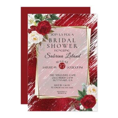 Ruby Red Peonies and Crimson Paint Stroke