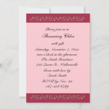Ruby Red, Pink and Pearls Bridal Shower Invitations
