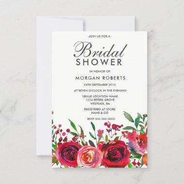 Ruby Red Rose Bridal Shower Invitations