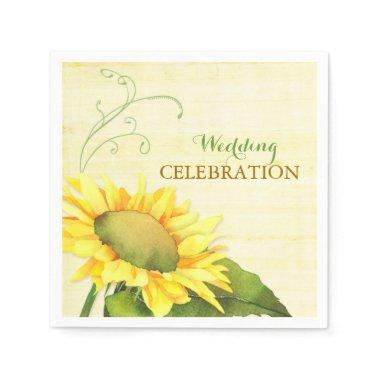 Rural Watercolor Sunflower Wedding Paper Napkins