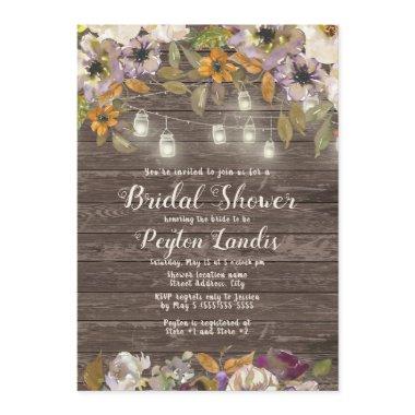 Rust Cream Floral Wood String Lights Bridal Shower Invitations