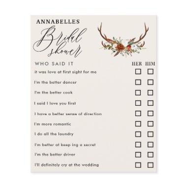 rust floral rustic bridal shower who said it game