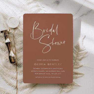 Rust | Modern Minimalist Script Bridal Shower Foil Invitations