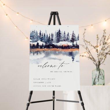 Rust Navy Winter Pine Forest Bridal Shower Welcome Foam Board