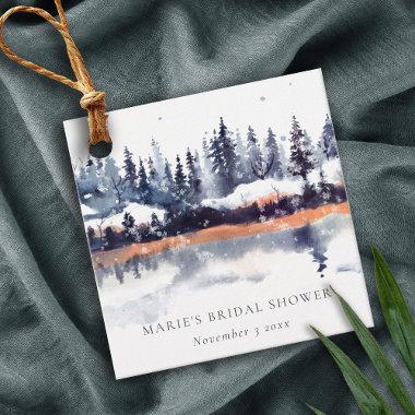 Rust Navy Winter Pine Forest Snow Bridal Shower Favor Tags
