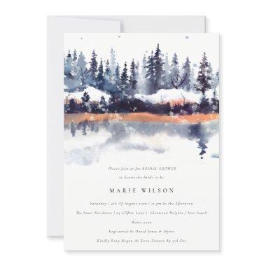 Rust Navy Winter Pine Forest Snow Bridal Shower Invitations