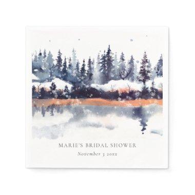 Rust Navy Winter Pine Forest Snow Bridal Shower Napkins