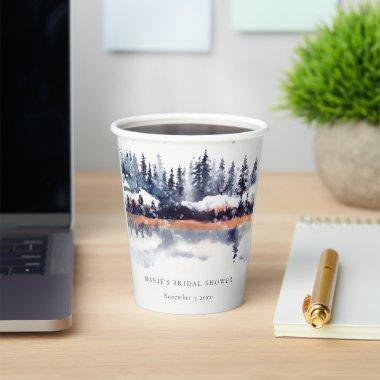 Rust Navy Winter Pine Forest Snow Bridal Shower Paper Cups