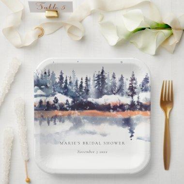 Rust Navy Winter Pine Forest Snow  Paper Plates