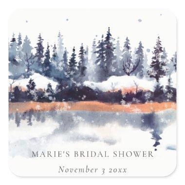 Rust Navy Winter Pine Forest Snow  Square Sticker