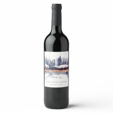 Rust Navy Winter Pine Forest Snow  Wine Label