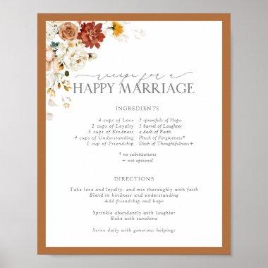 Rust Orange Floral Recipe for a Happy Marriage Poster