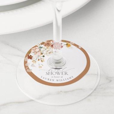 Rust Orange Floral Watercolor Bridal Shower Wine Glass Tag