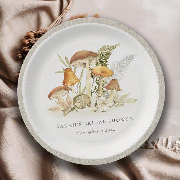 Rust Orange Mushroom Fern Foliage  Paper Plates