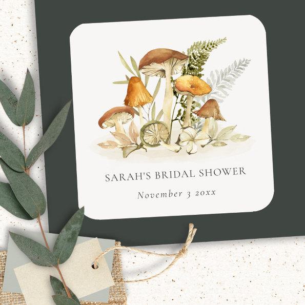 Rust Orange Mushroom Fern Foliage  Square Sticker