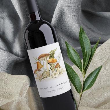 Rust Orange Mushroom Fern Foliage  Wine Label