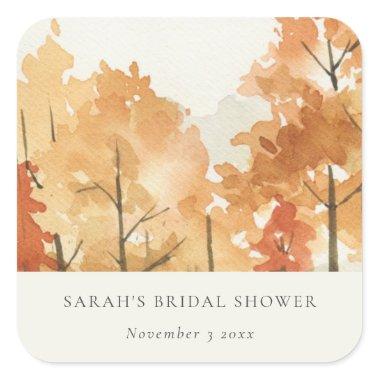Rust Orange Yellow Autumn Fall Tree Bridal Shower Square Sticker