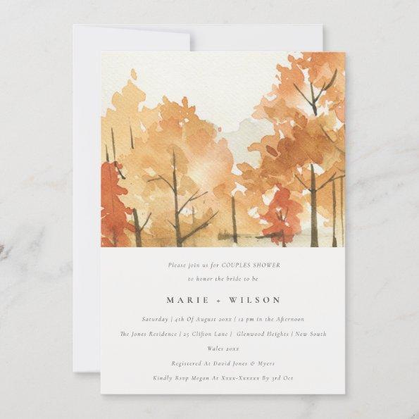 Rust Orange Yellow Autumn Fall Tree Couples Shower Invitations