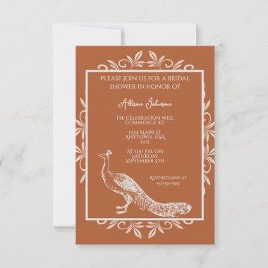 Rust Peacock Flourish Bridal Shower Invitations