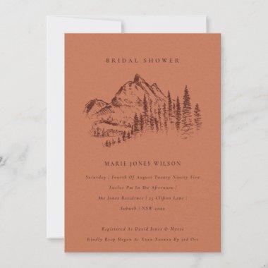 Rust Pine Mountain Sketch Bridal Shower Invite