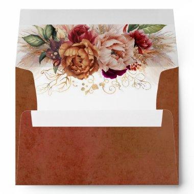 Rust Terracotta Floral Pampas Grass Fall Party Envelope