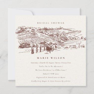 Rust Winery Mountain Sketch Bridal Shower Invite