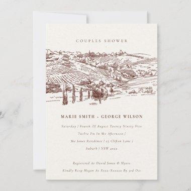 Rust Winery Mountain Sketch Couples Shower Invite