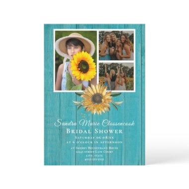 Rustic 4 Photo Collage Sunflower Bridal Shower Announcement