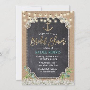Rustic Anchor Baby's Breath Floral Bridal Shower Invitations