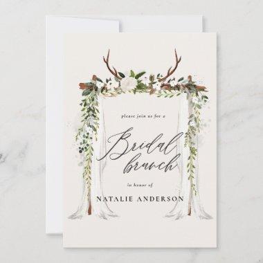 Rustic antler and foliage bridal brunch shower save the date