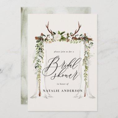 Rustic antler and foliage bridal shower Invitations